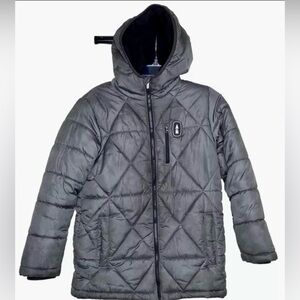 Bass Outdoor Youth Boys Winter Puffer Coat Gray Hooded Full Zip Front Ski Snow